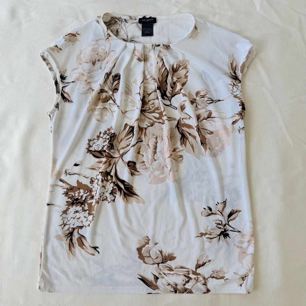 Ann Taylor Womens Top Floral Sleeveless Business Casual Stretchy Medium M